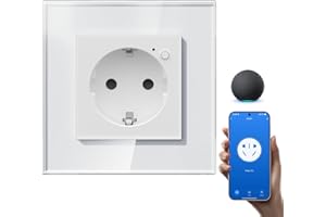BSEEDLIFE Enchufe Inteligente WIFI de Cristal,1 Gang 86 * 86mm,Smart WIFI Enchufe Pared Empotrada,Remoto Control por Aplicación,Compatible con Alexa/Google,2,4 GHz,Blanco