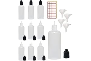 XIAONAN 10 x 100ml Leerflaschen Liquidflaschen Plastikflaschen Dropper Kunststoff Tropfflaschen + 2 Trichter (Flaschen + Schwarzen Kappen + Spitzen + Trichter + Leere Etiketten)