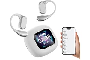 Euakee AI Language Translation Earbuds, OWS LCD Touchscreen Real-time Translator, Included for 144 Languages & Accents Translation Device Headphones, Ideal for Travel, Business and Learning (White)