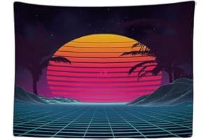 Ulticool - Neon Retro 80s Vintage Palm - Tapisserie murale - 200x150 cm - Grande tapisserie - Eighties - Années quatre-vingts - Serviette - Accessoires pour Tapestry Chambre Salon