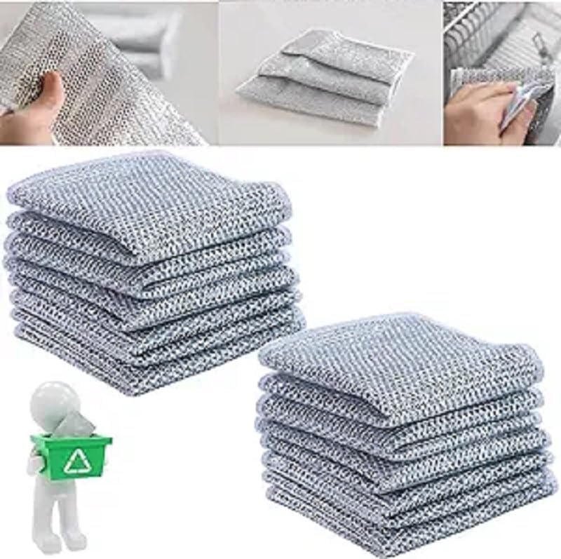 Baker Home 10 Adet Çizilmez Tel Bulaşık Bezi, Islak ve Kuru için Çok Amaçlı Tel Bulaşık Yıkama Bezi, Bulaşık için Çok Fonksiyonlu Bulaşık Bezleri, Mutfak Temizliği için Yeniden Kullanılabilir