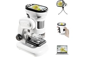 Auveach 3 en 1 Microscope Numérique pour Enfants 1000X, Microscope Portable Détachable avec Écran 2,0"- Kits Scientifiques, 14 Lames Préparées et Carte 32 Go, Scientifique Education Cadeau
