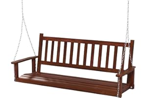 ‎COSTWAY COSTWAY Hängebank aus Massivholz, 3-Sitzer Gartenschaukel zum Aufhängen, Hollywoodschaukel bis 360 kg belastbar, Outdoor-Schaukelbank für Terrasse, Garten, Hof, Braun, 168 x 65 x 63 cm