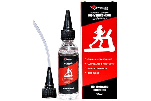 PowerMax Fitness Multi-Purpose PMS-50 (50ml Silicone Oil Bottle) 100% Pure Silicone Treadmill Lubricant, Full Belt Width Lubrication, No Odor & No Propellants, Nozzle Cap for Easy Application, white