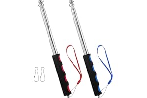 EASYKEENECOM 2 Piezas Astas Bandera Telescópicas de Acero Inoxidable, 2M Extensible Asta de Bandera con 4 Clips Plegable Mastil Bandera para Guías de Viaje Enseñanza (Azul y Rojo)