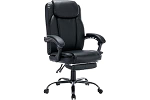 ‎HLONONE HLONONE Chefsessel Schreibtischstuhl Bürostuhl Leder mit Gepolsterten Armlehnen und Fußstütze, Höhenverstellbar Computerstuhl Belastbar bis 180Kg, für Büros, Studentenwohnungen, Schwarz