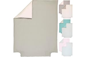 P'tit Basile - Housse de Couette 120x150 cm - 100% Coton Bio 57 Fils - pour lit bébé 60x120 ou 70x140 90x190 cm - Bicolore écrue et Taupe - Toutes Saisons - Lavable Machine - Enfant, Fille, Garçon