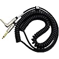 EITMOSS Coiled Guitar Cable with Mute Button Electric Instrument Coil Cable Curly Instrument Cable Stretchable 1/4 Right Angle to Straight Ends Plug 10 Feet