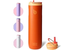 BOTTLEBOTTLE Bottle Bottle Borraccia termica da 710 ml, con coperchio, cannuccia e manico, in acciaio inox, a doppia parete sottovuoto, a prova di perdite, senza BPA, per sport, viaggi, palestra, arancione