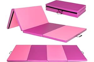 GOPLUS Tapis de Gym Épais Pliable, 240x118x5 CM, Tapis de Gymnastique 4 Plis avec Attaches Auto-Agrippante, Poignée Transport Portable en Cuir, Tapis Fitness pour Yoga, Sport