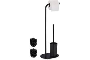 ‎RELAXDAYS Relaxdays Zestaw do WC, wys. x gł.: 64,5 x 23 x 17 cm, stojący uchwyt na papier toaletowy, szczotka toaletowa z uchwytem na szczotkę, żelazo, czarny