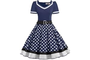AXOE Damen 50er Jahre Kleider Rockabilly Vintage Festliches mit Abnehmbarer Gürtel A Linie