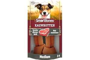SmartBones Moyen au Bœuf – 2 Os à Mâcher Moyen Sans Peau d'Origine Animale pour Chien Adulte de Taille Moyenne - Très Faible teneur en Matières Grasses - Enrichi en Vitamines et en Minéraux
