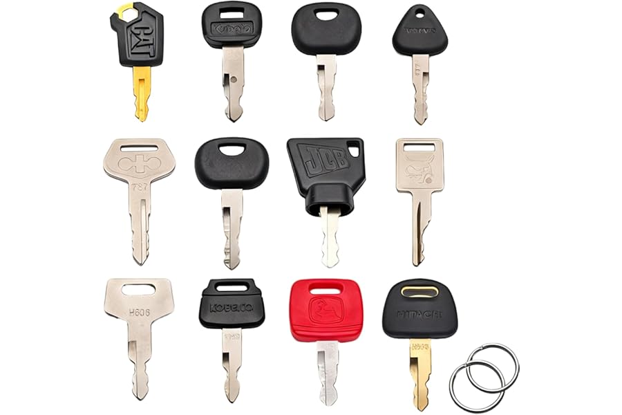Ignition Starter Switch Keys Set, 12 Pcs Universal Heavy Equipment Master Key, for Plant Excavator Dumper Digger Tractor Forklift, Construction Machine Replacement Spare Switches