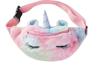 JIANGLAI Fanny Pack, Plush Girls Unicorn Waist Bag, Crossbody Belt Bag, Cute Travel Waist Bag,Christmas Unicorn Gift (Pink)