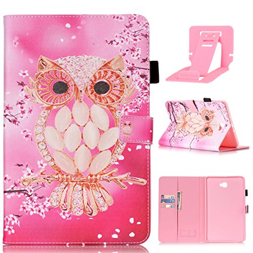 Galaxy Tab A 10.1 Hülle,Galaxy Tab A 10.1 Zoll 2016 T580N Lederhülle Flip Wallet Case,Galaxy Tab A 10.1 PU Leder Standplatz Fall Hülle Case,Ekakashop Bunt Kirschpattkatze Muster Bookstyle Folio Schale Weichen Silikon Schutzhülle Klapptasche Etui Magnetverschluß mit Standfunktion Kartenfächer für Samsung Galaxy Tab A 10.1 Zoll 2016 T580N + 1x Kostenlos Ständer (Farbe zufällig)