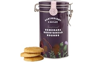 Cartwright & Butler® | Biscotti Rotondi Pasta Frolla Demerara | Biscotti Frolla e Zucchero Demerara | Shortbread Inglesi Contenitore Metallo - 200 Gr