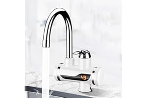 YAASIER Rubinetto Elettrico con LED Display, 3000 W Rubinetto Acqua Calda Istantanea, girevole a 360° Rubinetto Lavello in acciaio inox per cucina, giardino, bagno, soggiorno, campeggio