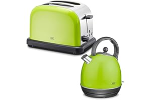 KHG Frühstücksset Wasserkocher & Toaster, Lime-Grün, Kessel-Kocher 1,7 Liter, 360° Sockel, Kalkfilter, Kontrollleuchte, automatische Abschaltung, 6 Röststufen, Aufwärm-, Auftau- & Stop-Taste