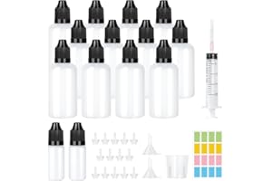 FURUISING Furising 12 Pezzi 50ML Flaconcini Contagocce Plastica, Riutilizzabili Bottiglie Multiuso Portabile, Bottiglia Squeezable Liquidi con 2 * 10ml Bottiglia Contagocce per Colliri Olio Essenziale