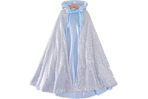 Proumhang Cape à Capuche pour Filles Cape à Deux Couches Cape à Paillettes pour Enfants Halloween Noël Carnaval Journée des Enfants Princesse Anniversaire Fête Cosplay Costume Argent L