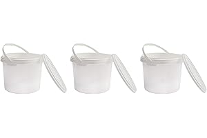 Nipter Seau en Plastique de qualité Alimentaire avec Couvercle, Blanc, 100% recyclables, 1L x 3 pièces