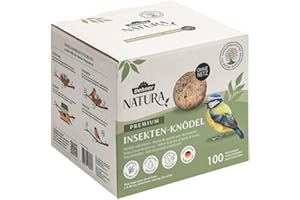 Dehner Natura Premium boulettes de mésange sans Filet, boulettes d'insectes, Nourriture pour Oiseaux Sauvages Riche en protéines et énergie Toute l'année, 100 pièces de 90g (9kg), boîte certifiée FSC