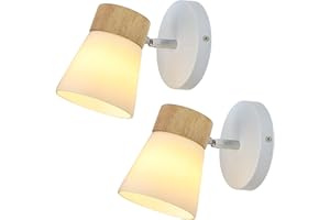 SEAMOON Lampada da Parete, Applique da Parete Interno Comodino Minimalista Moderno, Materiale Legno di Gomma e Vetro, Testa Lampada E27 Girevole, per Illuminazione Decorativa Interni-2PC