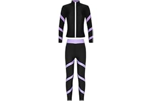 TSSOE Mädchen Eiskunstlauf Trainingsjacken und Hosen Leggings Sets Übungssets Professionelle Warm Trainingsbekleidung Eislauf Outfits Sportbekleidung