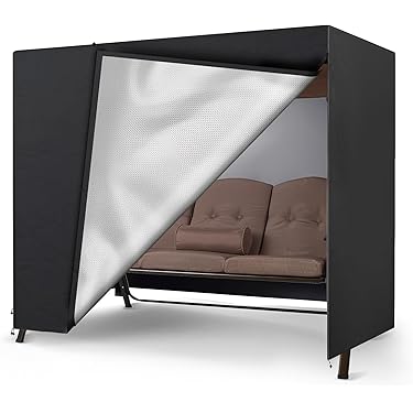 KEKAFU Schommelbank beschermhoes, Hollywoodschommelafdekking, waterdicht met dubbele ritssluiting, 420D Oxford-stof, afdekzeil, zwart (250 x 150 x 170 cm