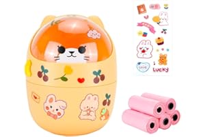 IBEQUEM 1 Table Bin with Lid, 100 Bin Bags, Cute Mini Desktop Bin with Lid, Portable Removable Table Waste Bin for Home Office (Orange)