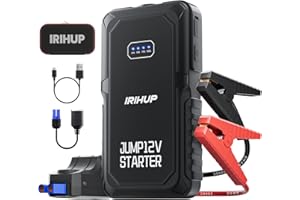 IRIHUP Starthilfe Powerbank 2000A 12V,Starterbatterie 66.6Wh mit Starterkabel,Tragbare Auto Batterie Booster für bis zu 8 L Benzin oder 5 L Diesel,18W QC3.0 Fast Charging,Taschenlampen