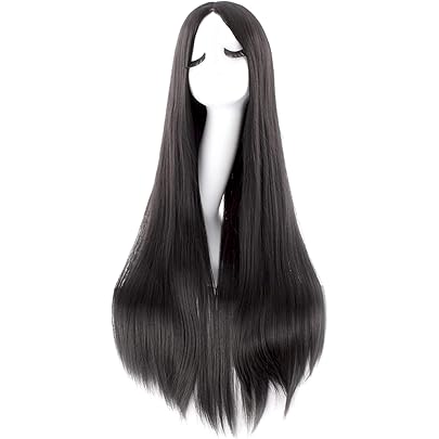 Feste Costume Parrucca Lunga Nera Dritta 28 Pollici - Sintetica Per Halloween E Cosplay Parrucca Fibra Termoresistente