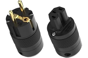 Tertullus 1 para mosiężnych złoconych wtyczek Schuko + wtyczka do urządzeń zimnych, złącze do przewodów zasilających o średnicy do 18 mm (pozłacane, PE)