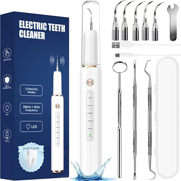 PULIZIA DENTI AD ULTRASUONI CON LED A BATTERIE RIMOZIONE TARTARO PLACCA Macchie 8022044587202 - Foto 6