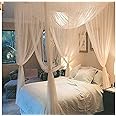 Souarts Bed Canopy Mosquito Net 4 Corner Post Bed Canopy Mosquito Net Bed Mosquito Netting Mesh Bedding Netting Curtains Fly Midges Insect Protection Repellent White