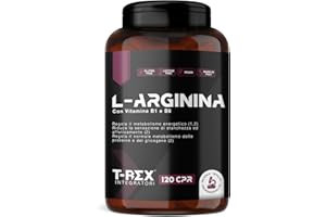 T-Rex Integratori L-Arginina 1000 mg con Vitamine B1 e B6 | Alto dosaggio | 120 compresse di L-Arginina HCL | Integratore Pre Workout per Sportivi, Vegan, Made in Italy