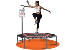 ‎DH FITLIFE DH FitLife Fitness Trampolin in Studioqualität | Ø114cm 45 Zoll Mini Indoor Trampolin für Cross Jumping | bis 150kg belastbar | höhenverstellbarer Handgriff | Stabil & leise für Kinder & Erwachsene