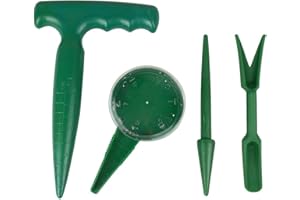 GHEART Herramienta Sembradora, Plantación Juego, 4 Piezas de Herramientas para Plantar bulbos, para Juego de siembra de propagación, Juego de plantación de Semillas y Tenedor, Color Verde