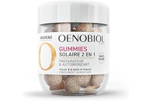 OENOBIOL - GUMMIES Solaire 2 en 1 - Préparateur solaire - Autobronzant - Programme 1 mois - 60 Gummies - Arômes naturels fraise, citron - Complément Alimentaire - Sans Sucre - Vegan - Made in France