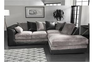FURNISHINGS FOR LESS UK New Luca Black and Grey Fabric and Leather Corner sofa | 3-4 Seater Corner Sofa (Right Hand Facing)