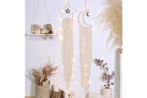 JUMRHFAN Lot de 2 tentures murales en macramé avec lumière LED Fait à la main, Attrape-rêvesTapisserie murale tissée Décoration d'intérieur bohème pour chambre d'enfant,mariage,fête