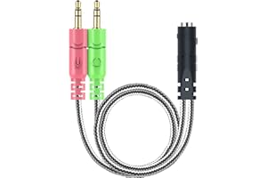MillSO Adapter jack 3,5 mm – Y Splitter kabel audio z oddzielnym mikrofonem i wtyczką słuchawkową do PC, PS4 Gaming Headset – 20 cm czarny