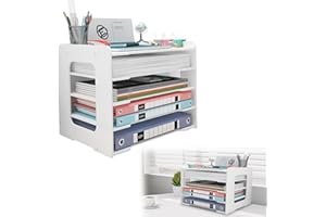 DANNEEFORSU7 Desk File Organiser, 5-Tier A4 Paper Letter Tray Organiser, Office Desktop Tidy Organiser File Document Holder A4 Paper Magazine Storage Trays for Home Office School Classroom Supplies