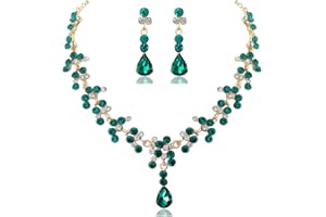 BSLVWG Lágrimas de cristal de la novia filigree Green Leaf Cluster collar colgante pendientes de la boda accesorios de vestuario para el baile de la novia