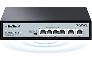 Sodola 6 Port Gigabit PoE Switch with 4 Port PoE+, 802.3af/at 65W Total Budget, 250m Long Range Ethernet Splitter, Fanless, Metal Case, Plug & Play, Desktop or Wall Mount, Ideal for IP Cameras & AP
