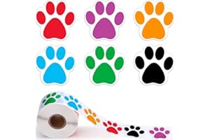 MAONATIVEY 1 Rollo de 500 Piezas Etiquetas engomadas Coloridas de la impresión de la Pata 2.5cm Coloridas Impresión Perro Gato Oso Mascota Huella Etiquetas de la Pata Pegatinas(Mixto 6 Colores)