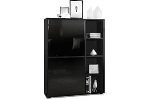 Vladon Credenza Cuba 79 x 105,5 x 35,5 cm Credenza con 8 ripiani, struttura in nero opaco/ante in nero lucido
