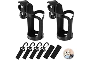 TINYRIZ Uchwyt na kubek do wózka 2 szt. uniwersalny wózek wózek dziecięcy uchwyt na kubek rowerowy obracany o 360 stopni regulowany organizer na butelki z 4 haczykami do wózka dziecięcego i 2 szt. antypoślizgowe miękkie podkładki do wózka dziecięcego rower