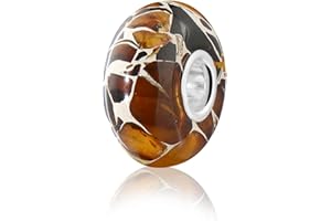 ANDANTE - Premium Collection - Colgante de ámbar báltico auténtico en plata de ley 925 - Certificado - Oro del mar - Color SAFARI - 8 mm x 14 mm, Plata esterlina